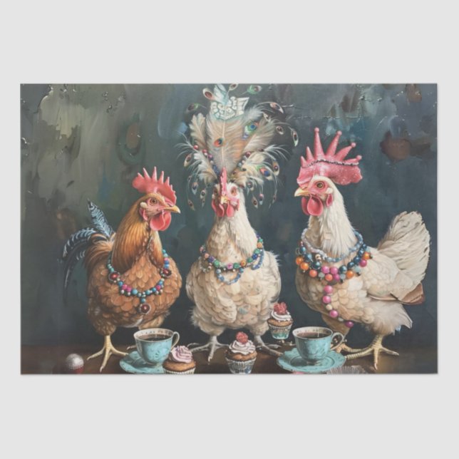 Vintage Chickens Tea Party Decoupage  Tissue Paper (Front)