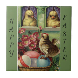 Vintage Chicks and Colourful Easter Eggs Tile