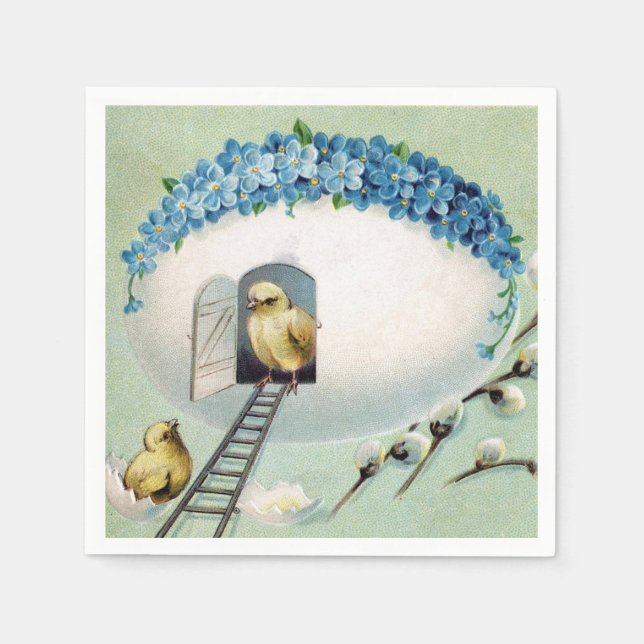 Vintage Chicks Easter Greeting Napkin (Front)
