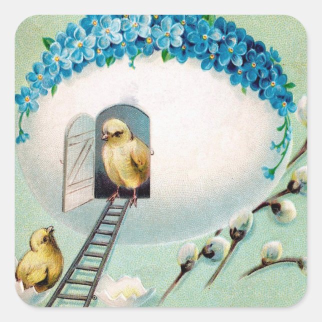 Vintage Chicks Easter Greeting Square Sticker (Front)