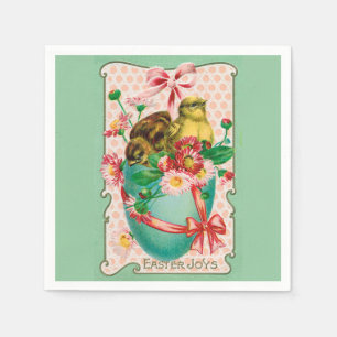 Vintage Chicks with Easter Egg Easter Greeting Napkin
