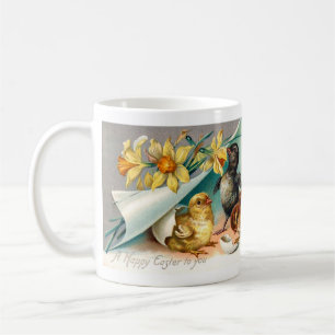Vintage Chicks with Yellow Flowers Easter Greeting Coffee Mug
