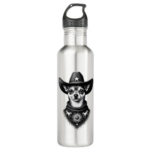 Vintage Chihuahua Cowboy Engraving Style Western D 710 Ml Water Bottle