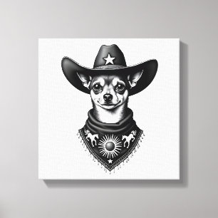 Vintage Chihuahua Cowboy Engraving Style Western D Canvas Print
