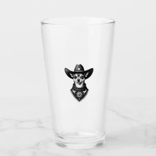 Vintage Chihuahua Cowboy Engraving Style Western D Glass