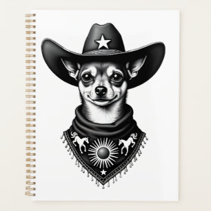 Vintage Chihuahua Cowboy Engraving Style Western D Planner
