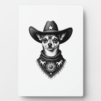 Vintage Chihuahua Cowboy Engraving Style Western D Plaque