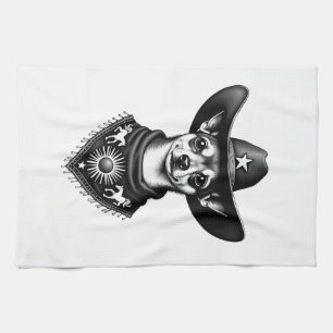 Vintage Chihuahua Cowboy Engraving Style Western D Tea Towel
