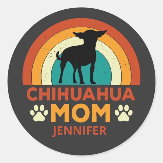 Vintage Chihuahua Dog Mum Sunset  Classic Round Sticker (Front)