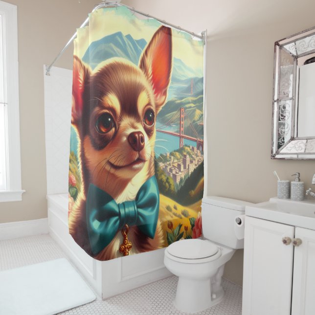 Vintage Chihuahua Painting Shower Curtain (In Situ)