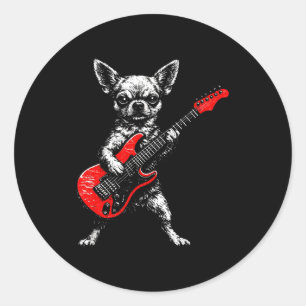 Vintage chihuahua rock funny dog playing guitar do classic round sticker