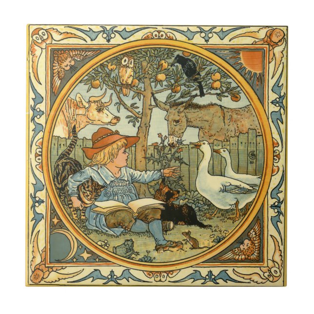 Vintage Child And Animals by Walter Crane Tile (Front)