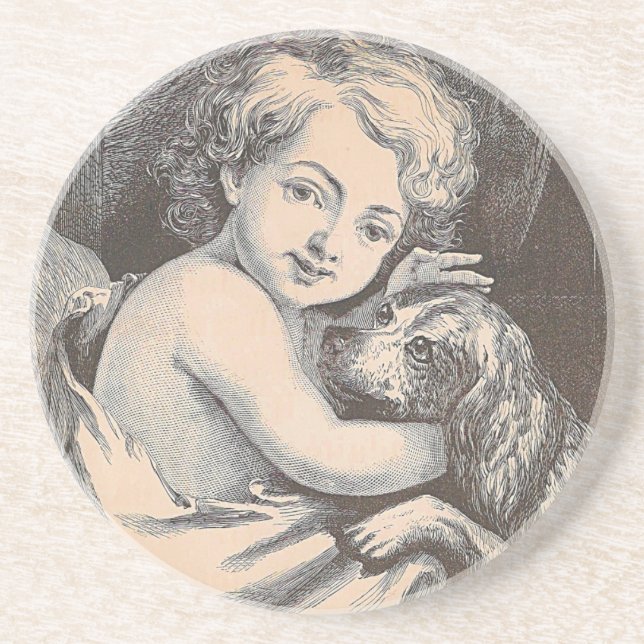 Vintage Child and Dog Coaster (Front)