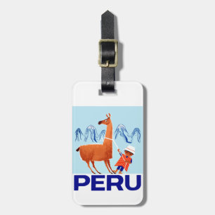 Vintage Child and Llama Peru Travel Poster Luggage Tag