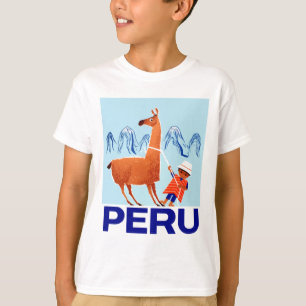 Vintage Child and Llama Peru Travel Poster T-Shirt