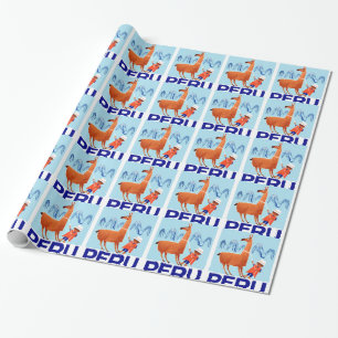 Vintage Child and Llama Peru Travel Poster Wrapping Paper
