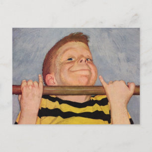 Vintage Child, Boy Doing Chin Ups, Exercise Sports Postcard