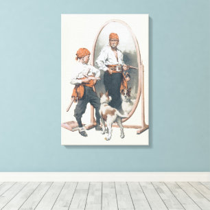 Vintage Child, Boy Pirate, Dog, Mirror, Buccaneer Canvas Print