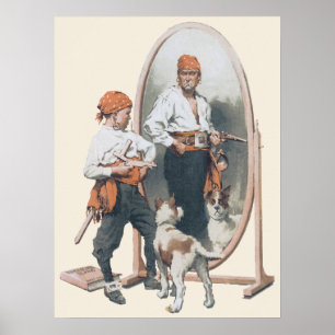 Vintage Child, Boy Pirate, Dog, Mirror, Buccaneer Poster