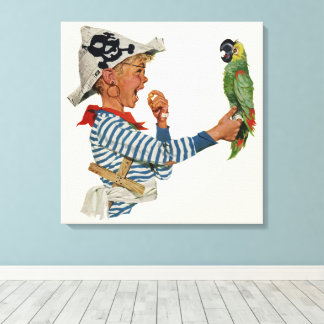 Vintage Child, Boy Playing Pirate Parrot Bird Canvas Print