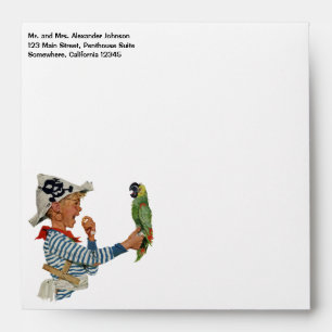 Vintage Child, Boy Playing Pirate Parrot Bird Envelope