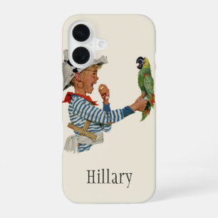 Vintage Child, Boy Playing Pirate Parrot Bird iPhone 16 Case