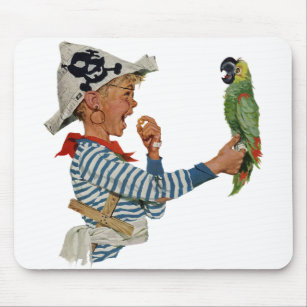 Vintage Child, Boy Playing Pirate Parrot Bird Mouse Mat