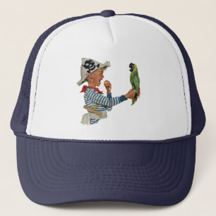 Vintage Child, Boy Playing Pirate Parrot Bird Trucker Hat