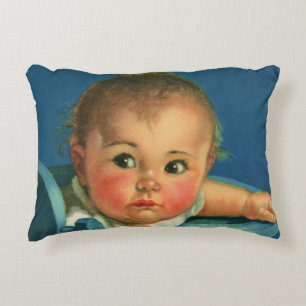 Vintage Child, Cute Baby Boy or Girl in Highchair Decorative Cushion