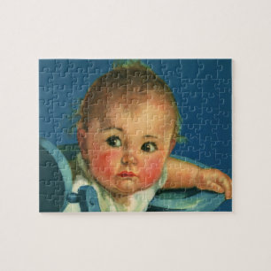 Vintage Child, Cute Baby Boy or Girl in Highchair Jigsaw Puzzle