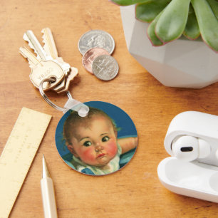 Vintage Child, Cute Baby Boy or Girl in Highchair Key Ring