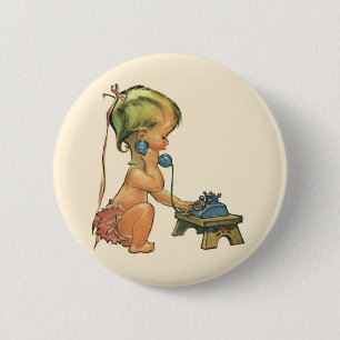 Vintage Child Cute Blonde Girl Talking on Toy 6 Cm Round Badge