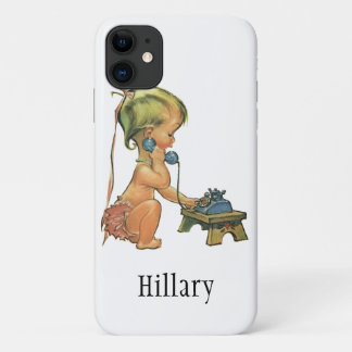 Vintage Child Cute Blonde Girl Talking on Toy Phon iPhone 11 Case