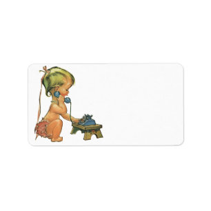 Vintage Child Cute Blonde Girl Talking on Toy Phon Label