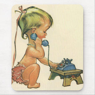 Vintage Child Cute Blonde Girl Talking on Toy Phon Mouse Mat