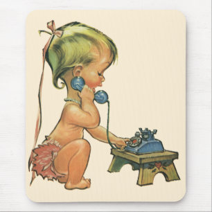 Vintage Child Cute Blonde Girl Talking on Toy Phon Mouse Mat