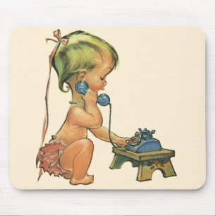 Vintage Child Cute Blonde Girl Talking on Toy Phon Mouse Mat