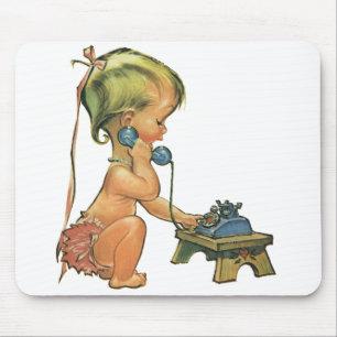 Vintage Child Cute Blonde Girl Talking on Toy Phon Mouse Mat
