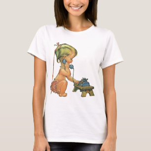 Vintage Child Cute Blonde Girl Talking on Toy Phon T-Shirt