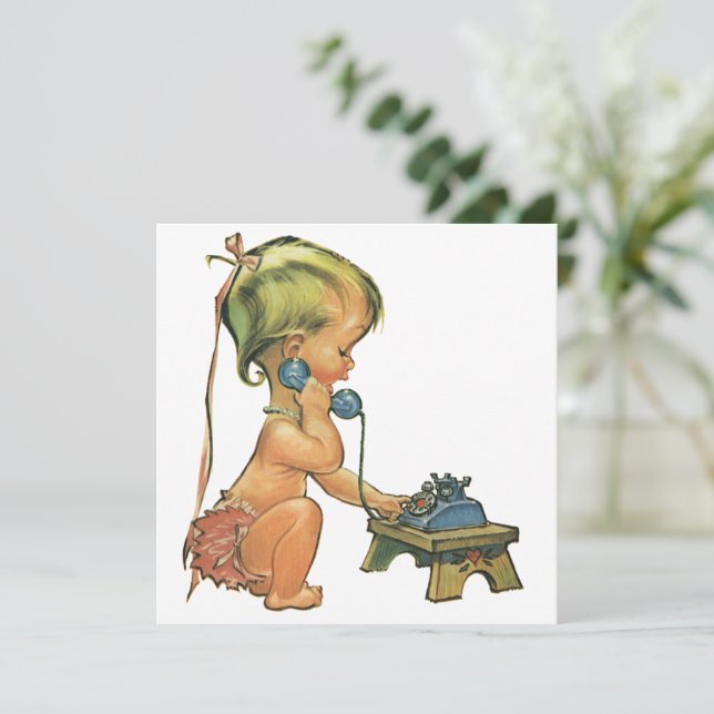 Vintage Child Cute Girl on Toy Phone Invitation (Standing Front)