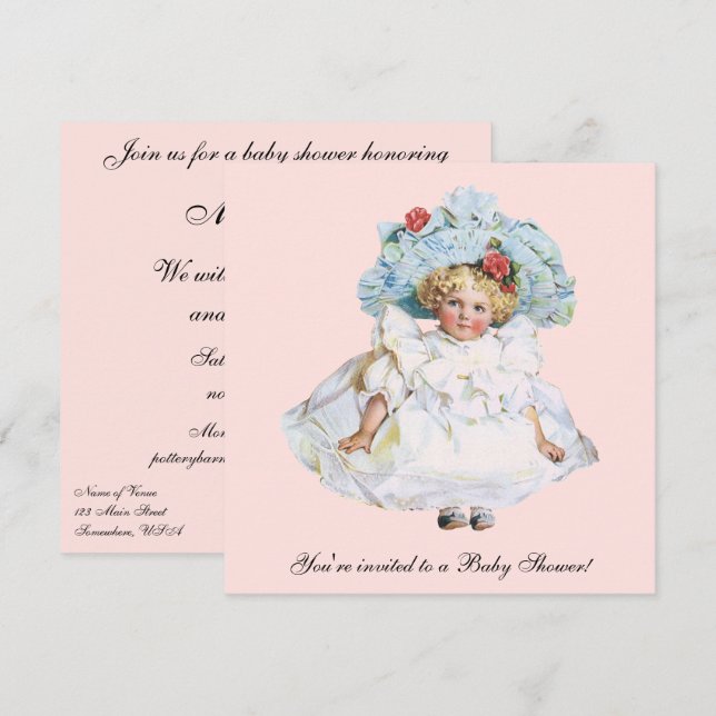 Vintage Child Doll, Girl Baby Shower Party Invitation (Front/Back)