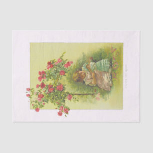 Vintage Child Doll Under Roses Tissue Paper