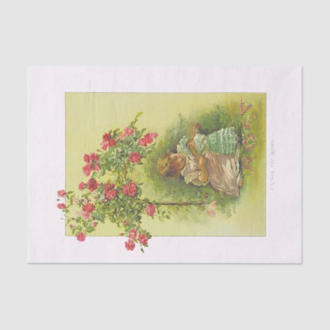 Vintage Child Doll Under Roses Tissue Paper (Front)