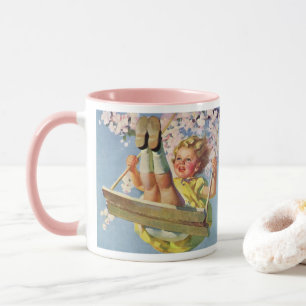 Vintage Child, Girl Swinging on a Tree Swing Play Mug