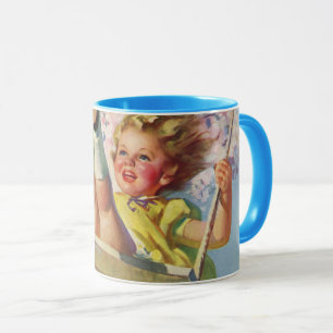 Vintage Child, Girl Swinging on a Tree Swing Play Mug