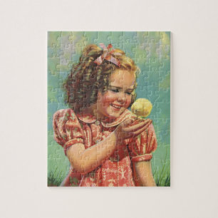 Vintage Child, Girl with Baby Easter Chick Jigsaw Puzzle