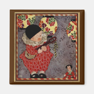 Vintage Child Harlequin, Musician Playing Banjo Magnet