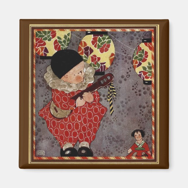 Vintage Child Harlequin, Musician Playing Banjo Magnet (Front)
