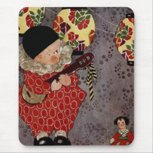 Vintage Child Harlequin, Musician Playing Banjo Mouse Mat