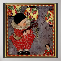 Vintage Child Harlequin, Musician Playing Banjo